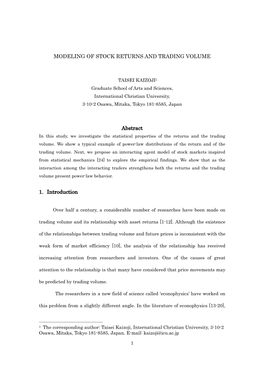 MODELING of STOCK RETURNS and TRADING VOLUME Abstract 1