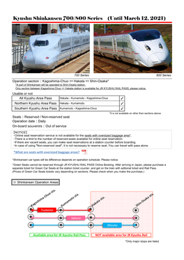 Kyushu Shinkansen 700/800 Series (Until March 12, 2021)