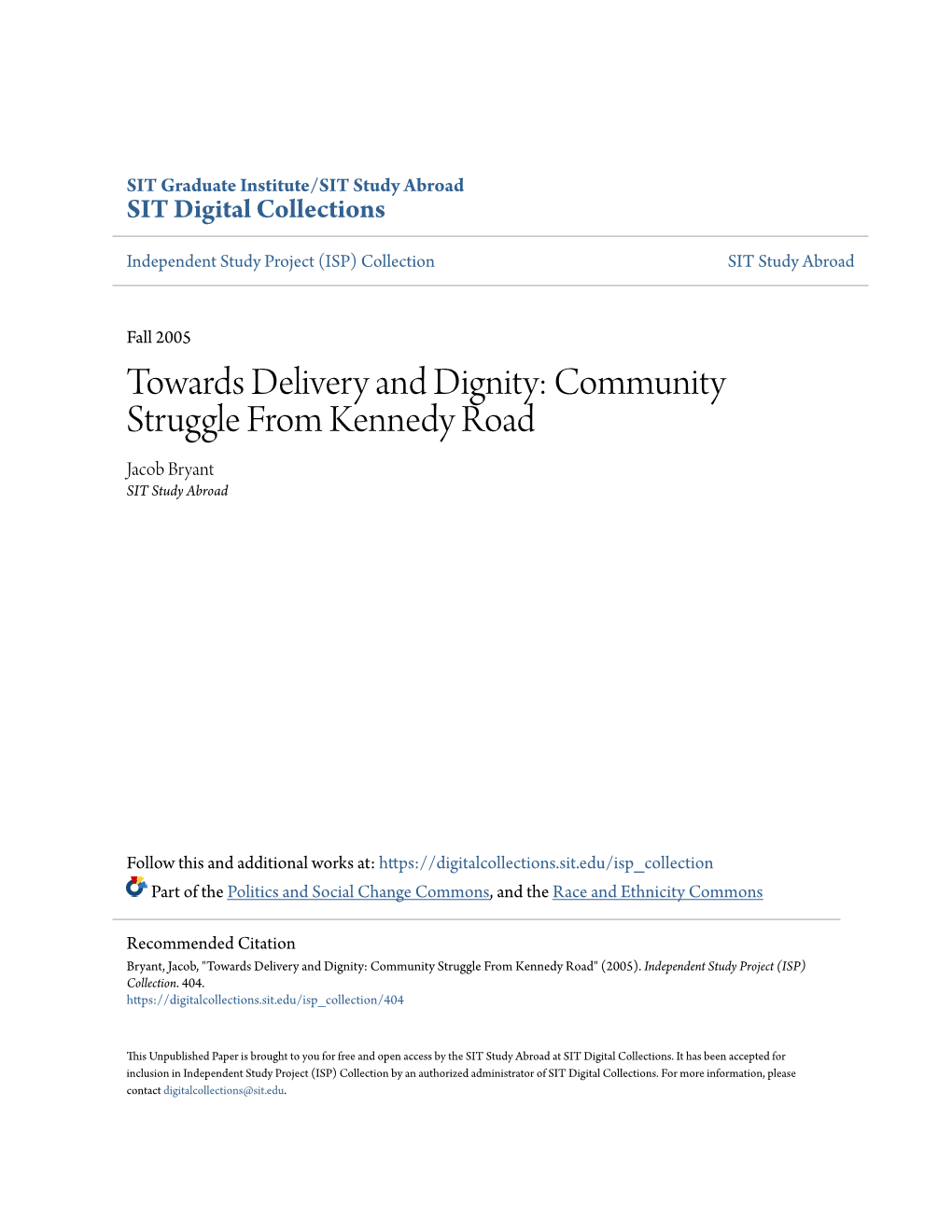 Community Struggle from Kennedy Road Jacob Bryant SIT Study Abroad