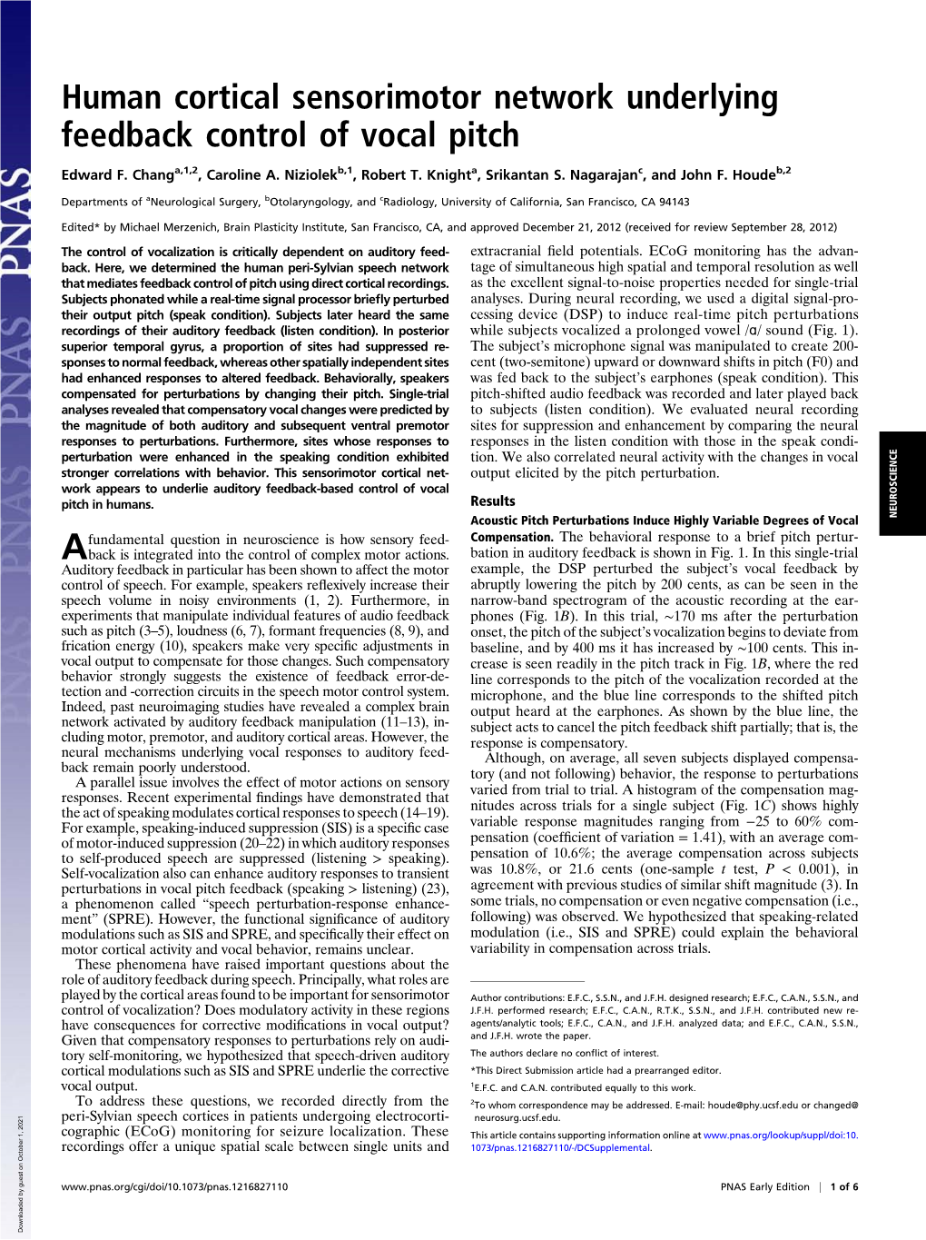 Human Cortical Sensorimotor Network Underlying Feedback Control of Vocal Pitch