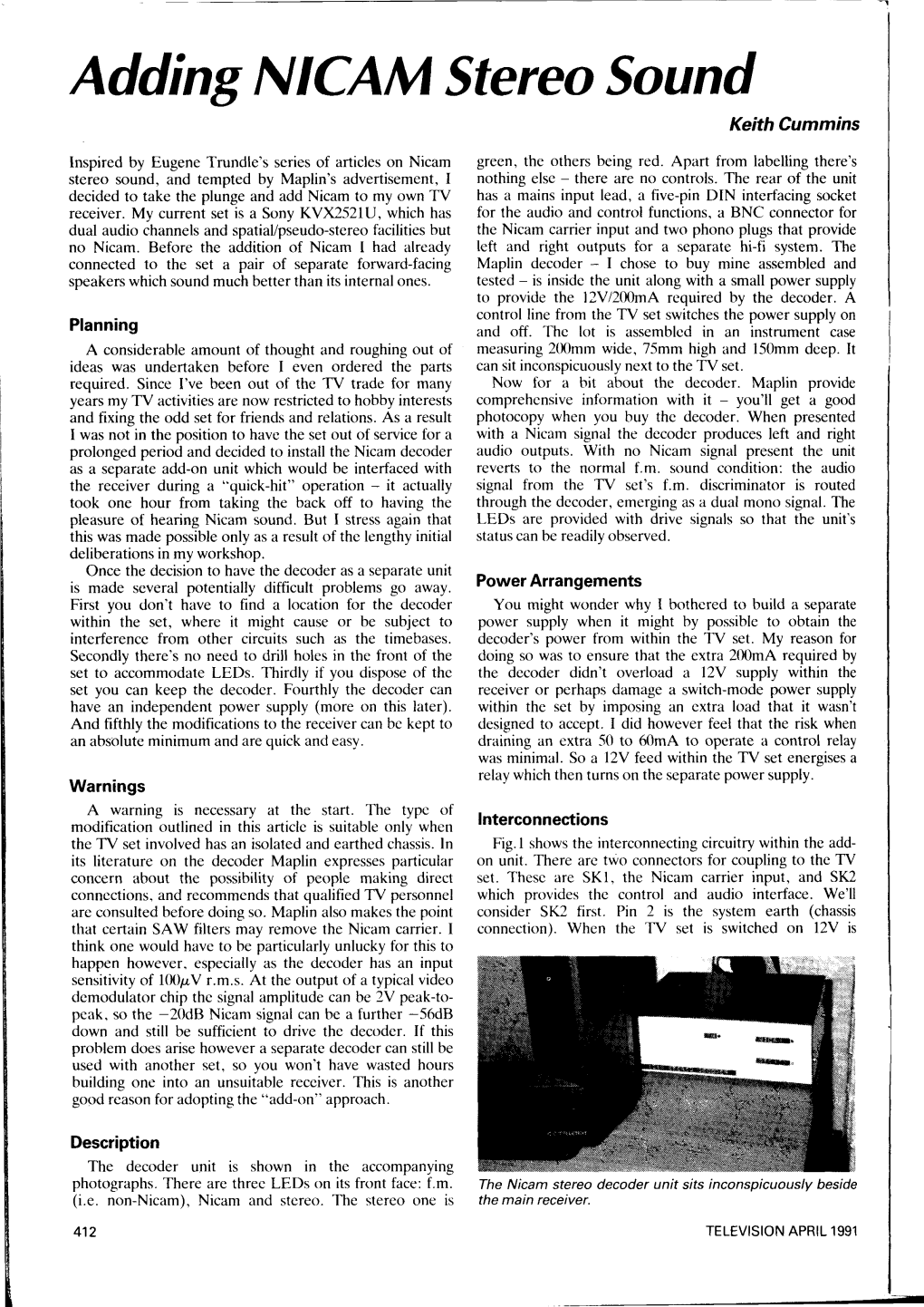 Adding NICAM Stereo Sound