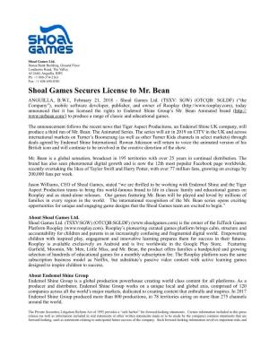 Shoal Games Secures License to Mr. Bean ANGUILLA, B.W.I., February 21, 2018 - Shoal Games Ltd