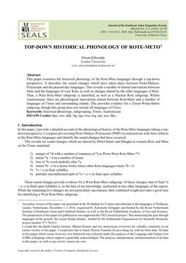 Top-Down Historical Phonology of Rote-Meto1