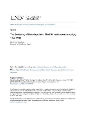 The Gendering of Nevada Politics: the ERA Ratification Campaign, 1973-1981