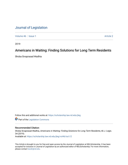Finding Solutions for Long Term Residents