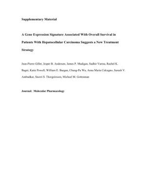 Supplementary Material a Gene Expression Signature Associated