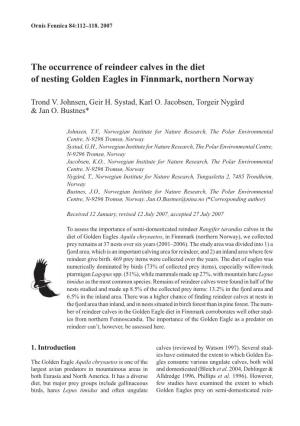 The Occurrence of Reindeer Calves in the Diet of Nesting Golden Eagles in Finnmark, Northern Norway