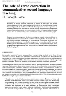 The Role of Error Correction in Communicative Second Language Teaching H