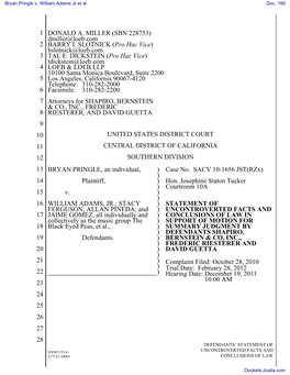 Statement of Uncontroverted Facts and Conclusions of Law in Support of Their 6 Motion for Summary Judgment