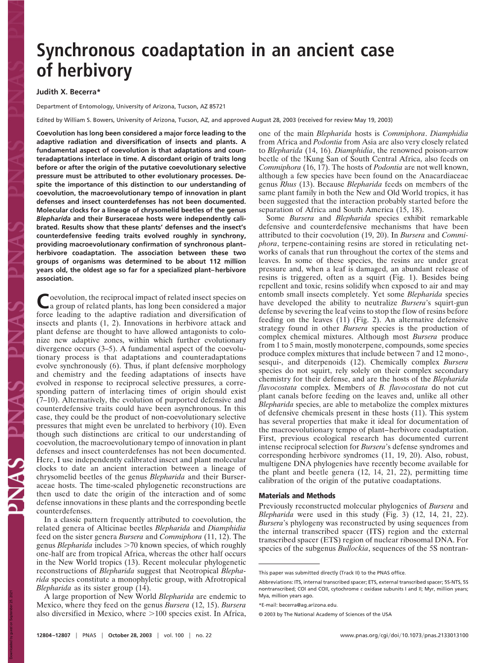 Synchronous Coadaptation in an Ancient Case of Herbivory