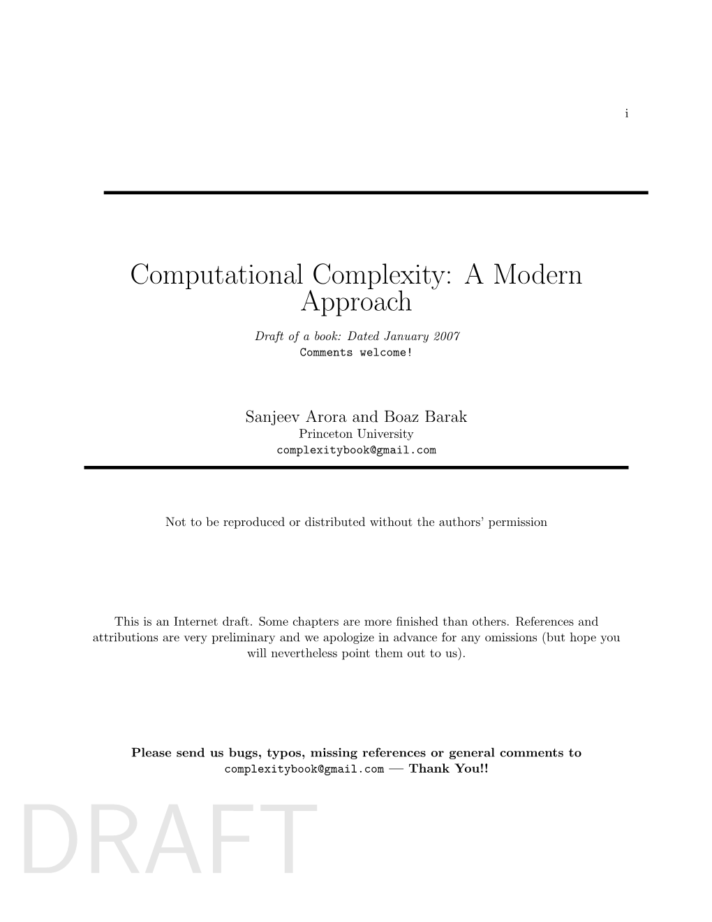 Computational Complexity: a Modern Approach