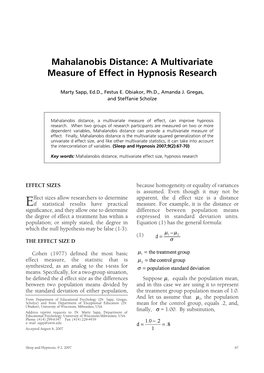 Mahalanobis Distance: a Multivariate Measure of Effect in Hypnosis Research