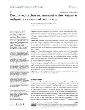 Dextromethorphan and Memantine After Ketamine Analgesia: a Randomized Control Trial