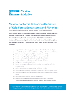 Mexico-California Bi-National Initiative of Kelp Forest Ecosystems and Fisheries White Paper for the Environmental Working Group of the UC-Mexico Initiative