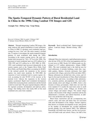 The Spatio-Temporal Dynamic Pattern of Rural Residential Land in China in the 1990S Using Landsat TM Images and GIS