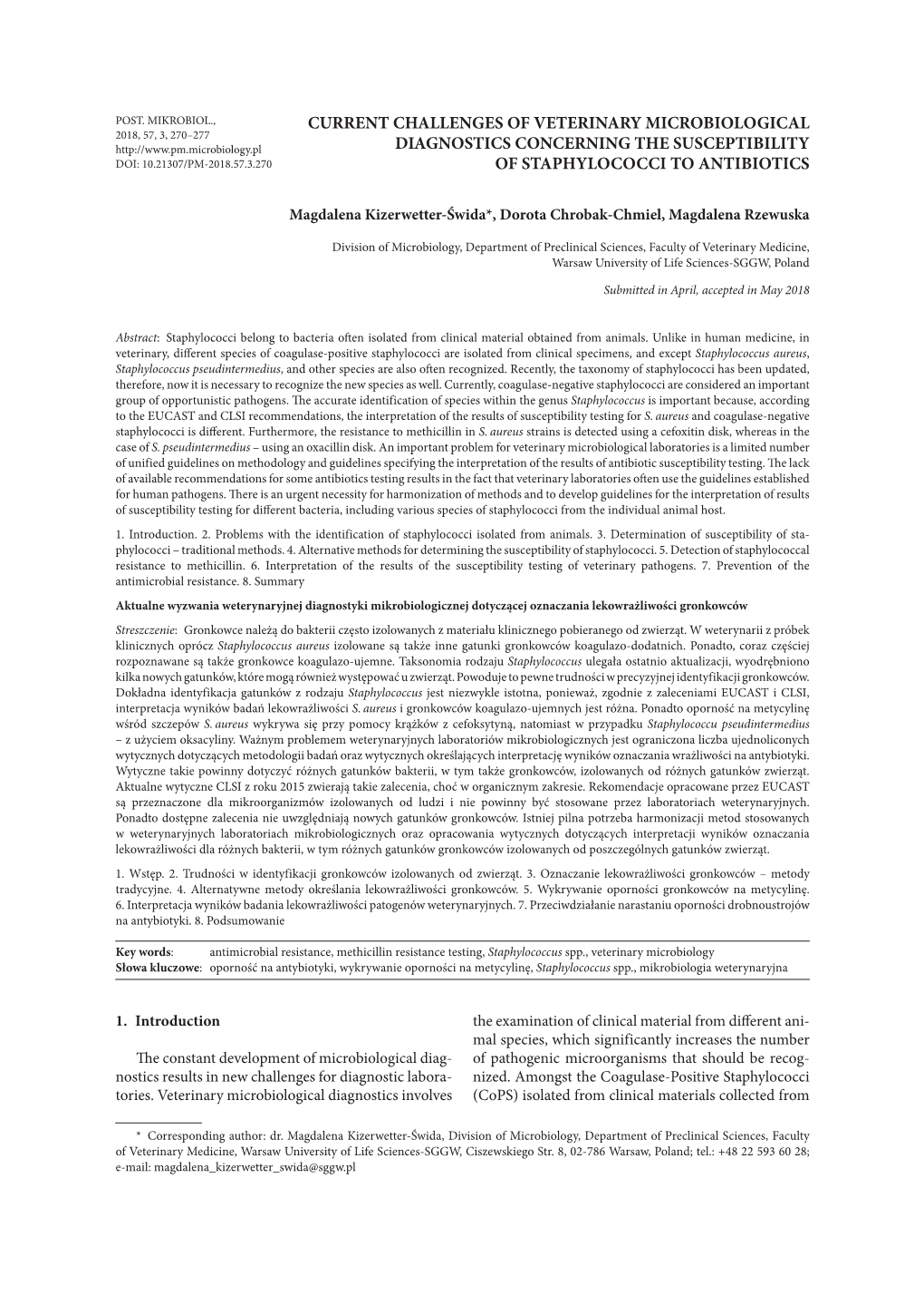 Current Challenges of Veterinary Microbiological