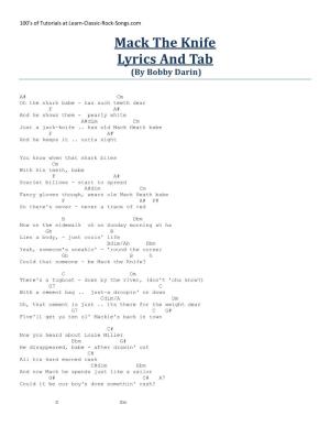 Mack the Knife Lyrics and Tab (By Bobby Darin)
