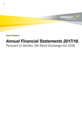 Annual Financial Statements 2017/18. Pursuant to Section 124 Stock Exchange Act 2018