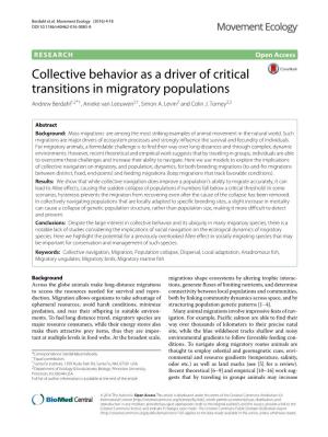 Collective Behavior As a Driver of Critical Transitions in Migratory Populations Andrew Berdahl1,2*†, Anieke Van Leeuwen2†, Simon A