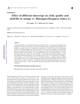 Effect of Different Intercrops on Yield, Quality and Shelf-Life in Mango Cv