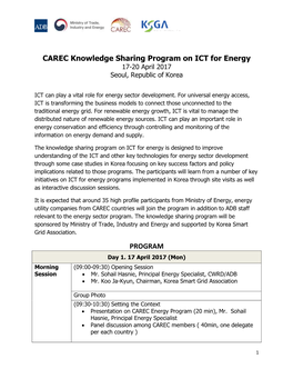 CAREC Knowledge Sharing Program on ICT for Energy PROGRAM