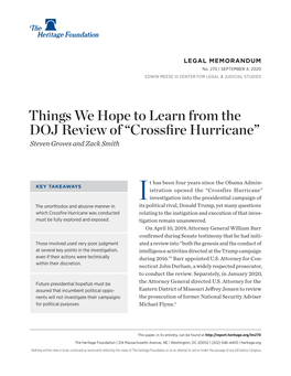 Things We Hope to Learn from the DOJ Review of “Crossfire Hurricane” Steven Groves and Zack Smith
