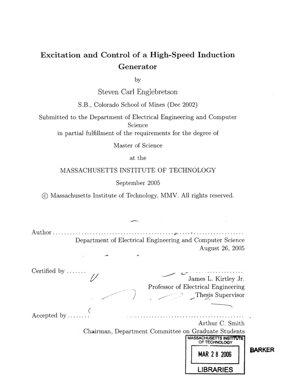 Excitation and Control of a High-Speed Induction Generator