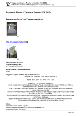 Tropaeum Alpium – Trophy of the Alps (7/6 BCE) Published on Judaism and Rome (