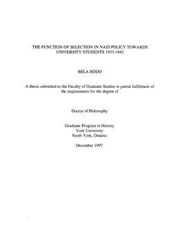 The Function of Selection in Nazi Policy Towards University Students 1933- 1945