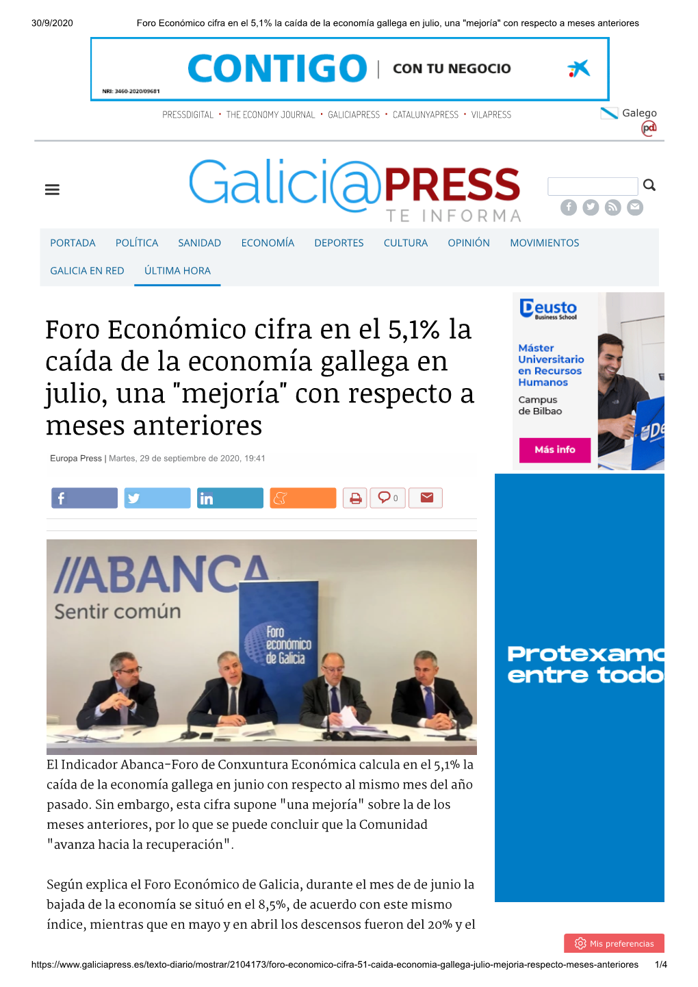 Foro Económico Cifra En El 5,1% La Caída De La Economía Gallega En Julio, Una 