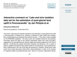 Interactive Comment on “Lake and Mire Isolation Data Set for the Estimation of Post-Glacial Land Uplift in Fennoscandia” by Jari Pohjola Et Al