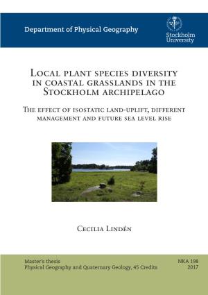 Local Plant Species Diversity in Coastal Grasslands in the Stockholm Archipelago