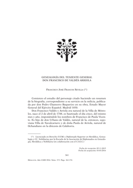 Genealogía Del Teniente General Don Francisco De Valdés Arriola