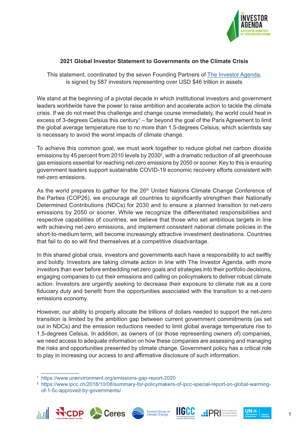 2021 Global Investor Statement to Governments on the Climate Crisis
