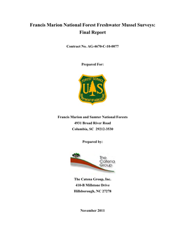 Francis Marion National Forest Freshwater Mussel Surveys: Final Report