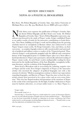 Review–Discussion Nepos As a Political Biographer