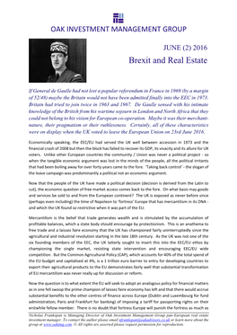 2016 Research Note: 'Brexit and Real Estate'