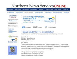 Telesat Under CRTC Investigation Satellite Service Provider's Monopoly Status and Pricing Being Reviewed
