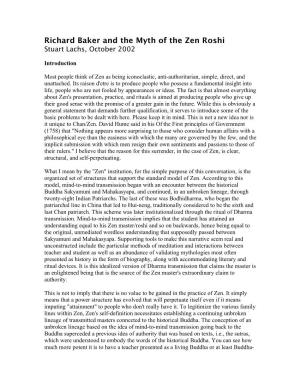 Richard Baker and the Myth of the Zen Roshi Stuart Lachs, October 2002
