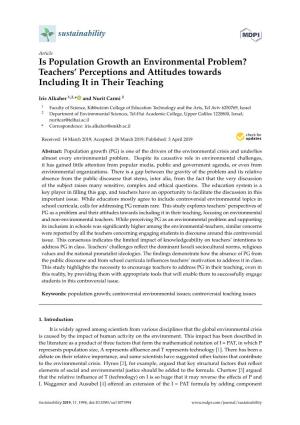 Is Population Growth an Environmental Problem? Teachers’ Perceptions and Attitudes Towards Including It in Their Teaching
