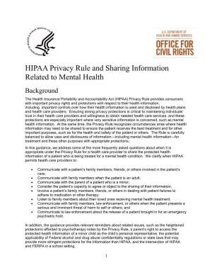HIPAA Privacy Rule and Sharing Information Related to Mental Health