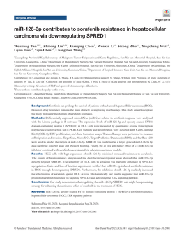 Mir-126-3P Contributes to Sorafenib Resistance in Hepatocellular Carcinoma Via Downregulating SPRED1