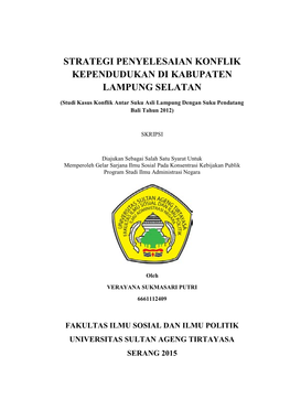 Strategi Penyelesaian Konflik Kependudukan Di Kabupaten Lampung Selatan