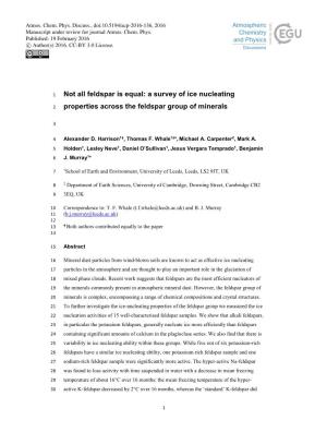 A Survey of Ice Nucleating Properties Across the Feldspar Group Of