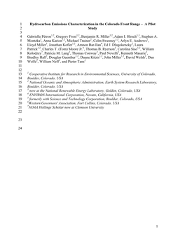 1 Hydrocarbon Emissions Characterization in the Colorado Front Range – a Pilot 2 Study 3 4 Gabrielle Pétron1,2, Gregory Frost1,2, Benjamin R