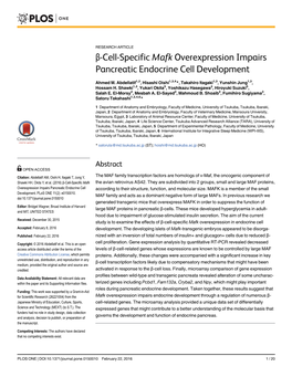 Β-Cell-Specific Mafk Overexpression Impairs Pancreatic Endocrine Cell Development