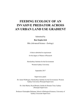 Feeding Ecology of an Invasive Predator Across an Urban Land Use Gradient