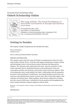 The Origins of High Compliancein the Swedish Tax State
