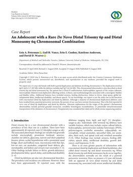 Case Report an Adolescent with a Rare De Novo Distal Trisomy 6P and Distal Monosomy 6Q Chromosomal Combination