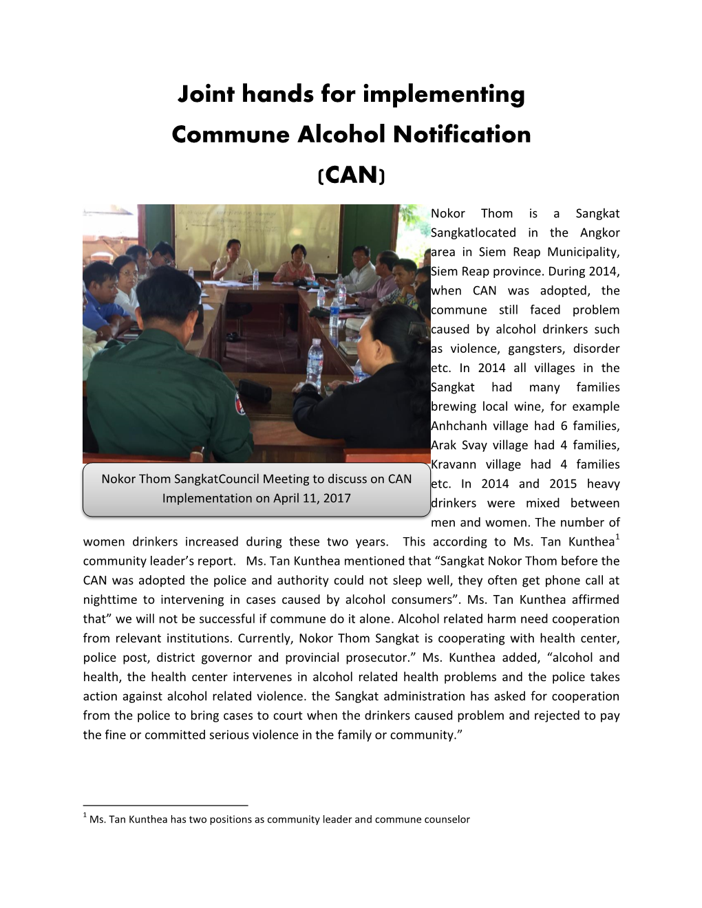 Joint Hands for Implementing Commune Alcohol Notification (CAN)